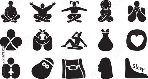 Yoga and meditation icons for mindfulness and wellness