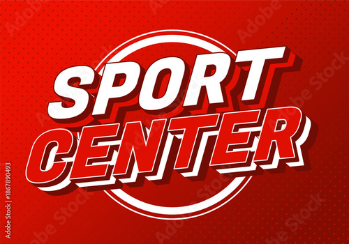 Bold red and white sports themed graphic with text Sport Center.