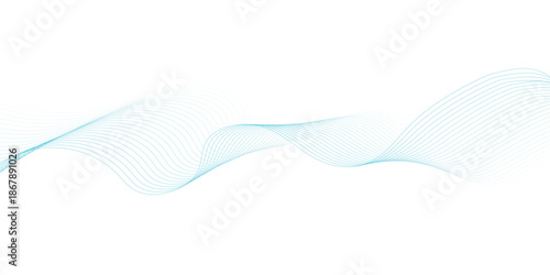 Abstract blue smooth wave on a white background. Dynamic sound wave. Design element. Vector illustration.
