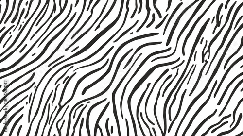 A close-up, abstract pattern of black and white zebra stripes, showcasing the natural, wavy, and irregular lines of animal fur texture.