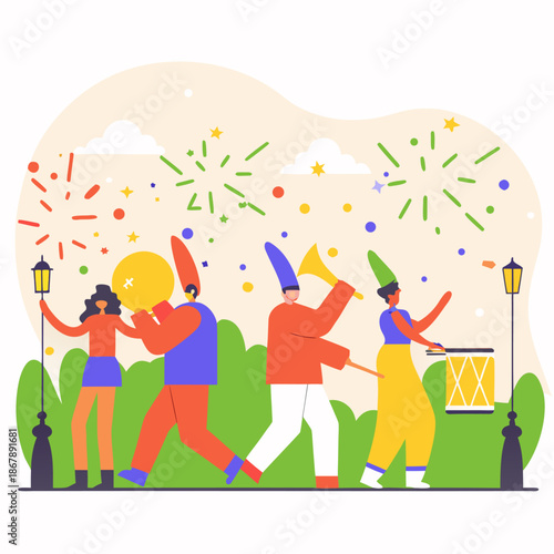 New Year Street Parade with Marching Bands