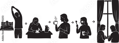 Daily Routine Silhouette Sequence Illustration