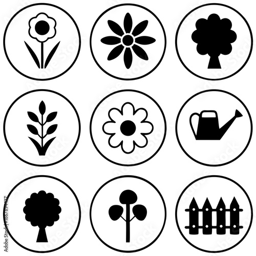 Garden icons isolated on transparent background