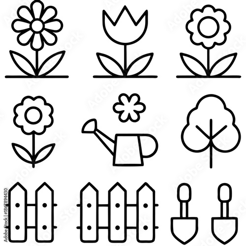 Garden icons isolated on transparent background