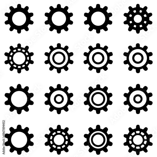 Gear icons collection isolated on transparent background