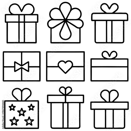 Collection of gift box icons isolated on transparent background