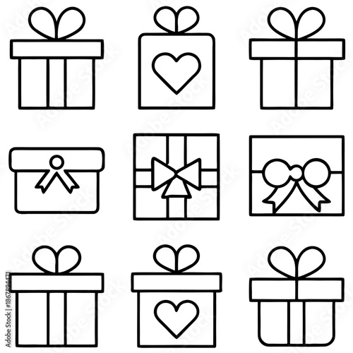 Collection of gift box icons isolated on transparent background