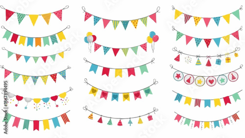 Colorful Party Bunting Flags and Decorations for Celebrations.