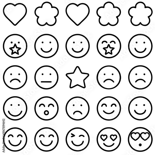 Set of emoticons and shapes isolated on transparent background