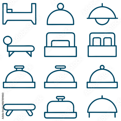 Hotel amenities icons isolated on transparent background