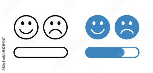 Smiley Face Icons Showing Feedback Levels with Ratings, Customer Satisfaction Scale from Very Bad to Excellent for Reviews, Surveys, and User Experience Design.