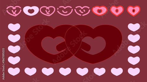 Interconnected hearts in pink and red for Valentine's Day