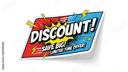 Vibrant sticker design promoting a special discount offer, ideal for marketing campaigns, sales promotions, and limited-time deals, capturing customer attention
