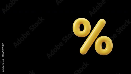 Percentage symbol animation on black for sales and discount promotion dark background. High quality 4k footage