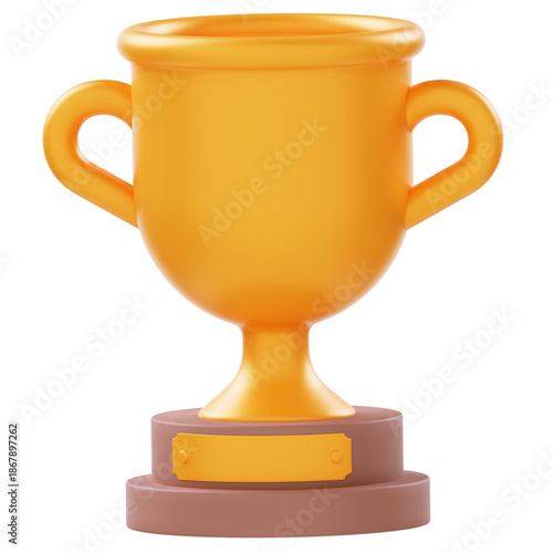 Golden Trophy 3d render icon in cartoon plastic style minimal isolated on transparent white background	