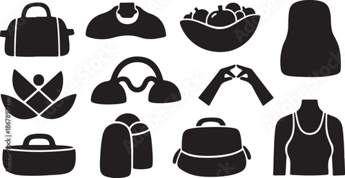 Various Bags and Clothing Silhouette Icons Set
