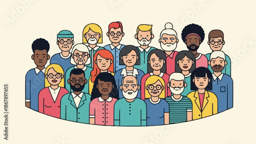 Diverse Group of People Standing Together in a Crowd.