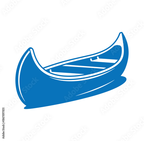 Blue canoe vector illustration depicting recreational boating outdoor water activity