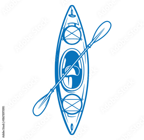 Blue kayak with paddle illustration representing outdoor adventure and water sport activities