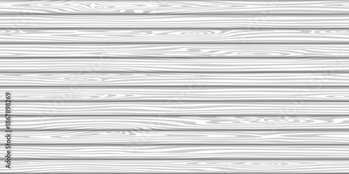 Wood plank wall, horizontal slats, wood texture seamless pattern, gray shades, vector design