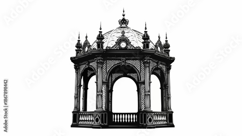Ornate Victorian Gazebo Structure with Detailed Architecture.