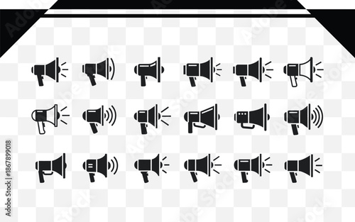 Collection of megaphone icons isolated on transparent background