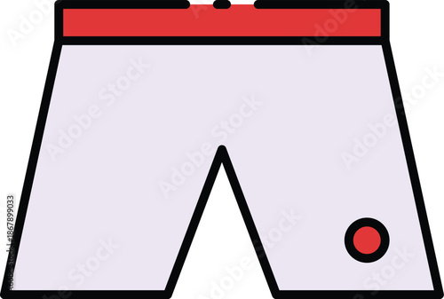 Vector illustration of athletic shorts with red waistband and logo on white background