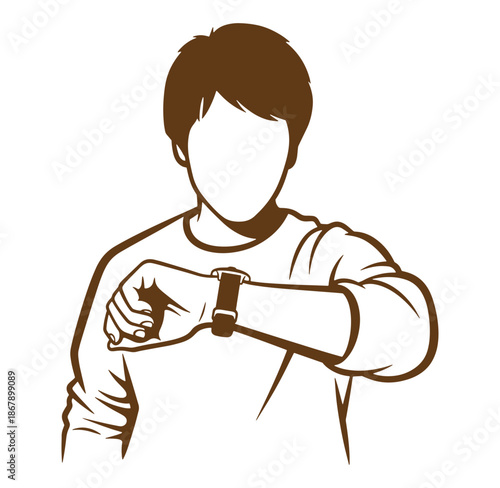 Illustration of a person looking at their wristwatch checking the time concept