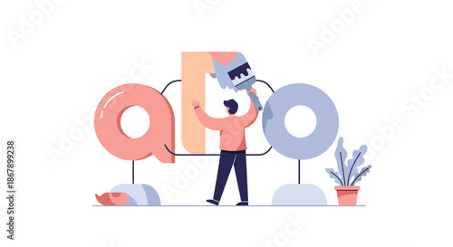 Man Adjusting Large Percentage Symbol Sign.