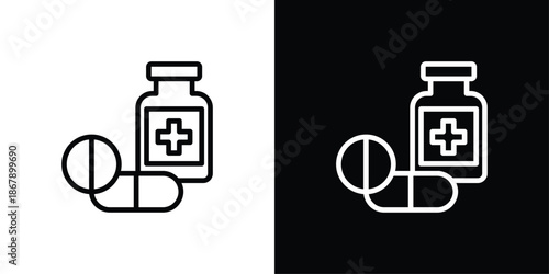 Pill Icon Set Black And White