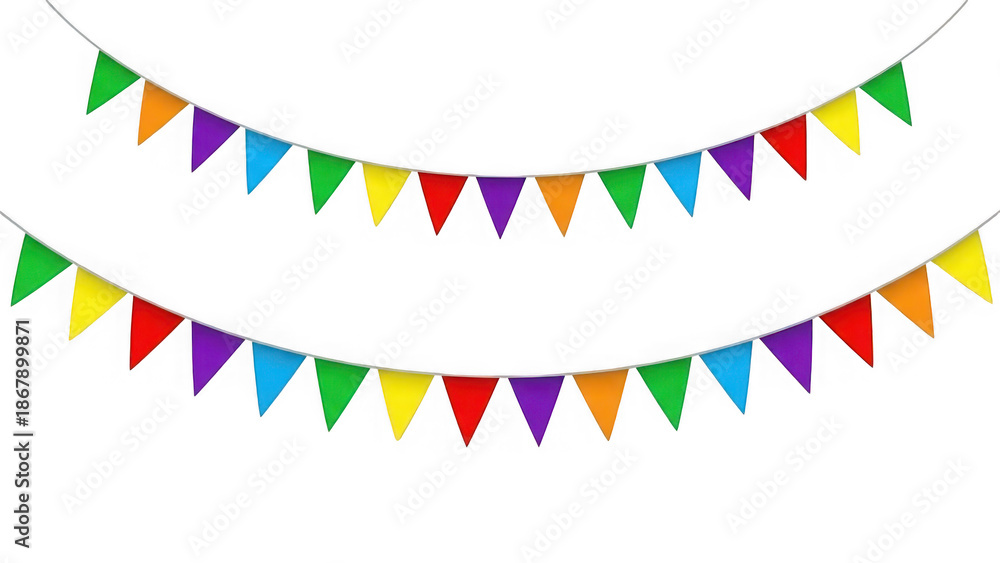 Obraz premium Colorful triangular bunting flags on transparent background isolated