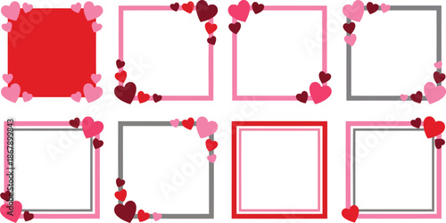 Valentine's Day Minimal Heart Corner Square Frames Flat Vector Collection on transparent background