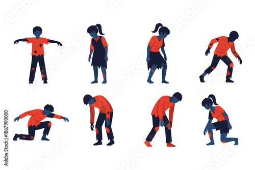 zombies in various poses on white background
