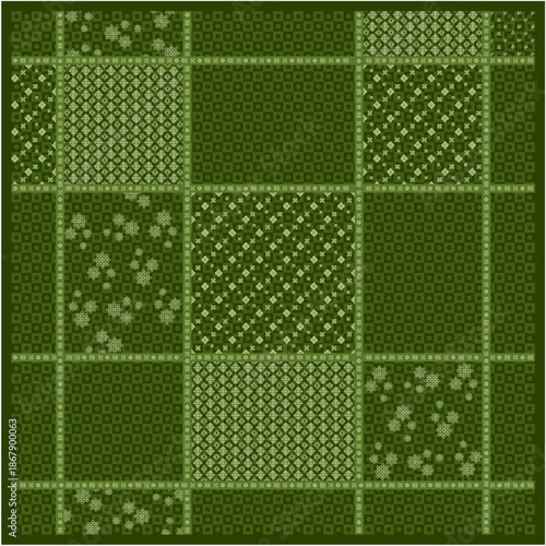 Seamless patchwork pattern with geometric and floral motifs in red monochrome color palette decorative textile background for fabric wallpaper and modern surface design