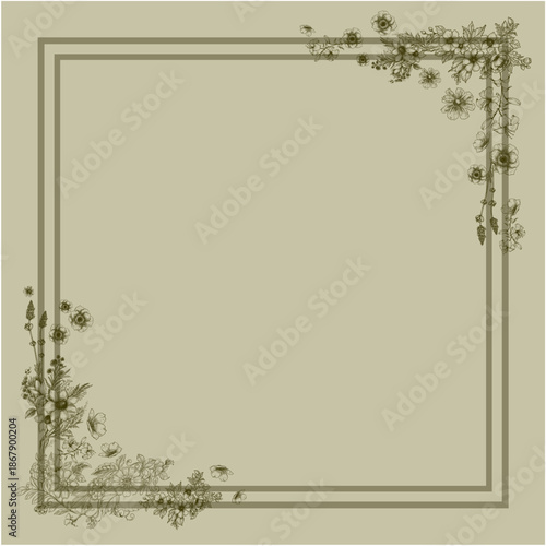 Minimal botanical frame with green foliage corner decoration on soft pastel background elegant nature border design for invitation poster branding and social media template