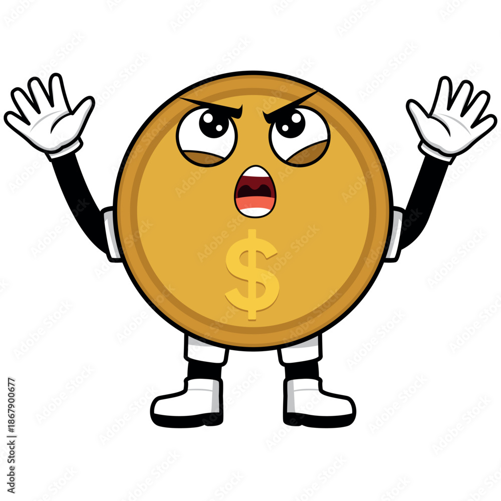 Fototapeta premium COIN CARTOON WITH EXPRESSION SO ANGRY