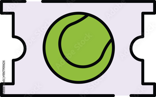 Tennis ticket vector illustration with a green ball on a white background