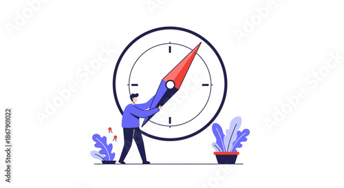 Man pushing large clock hand forward.