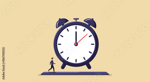 Man Running Towards Large Alarm Clock.
