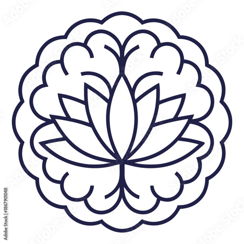 Mindfulness Lotus Brain Symbol for Mental Health and Wellness