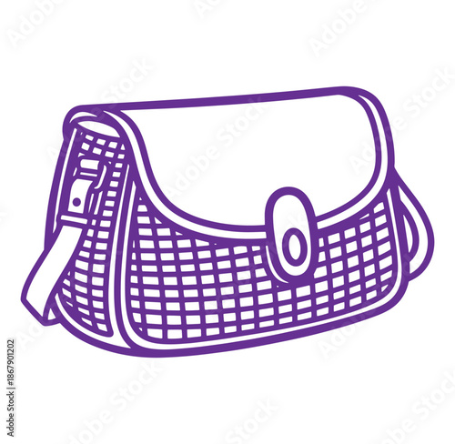 Vector illustration of a purple handbag with a grid pattern and elegant details