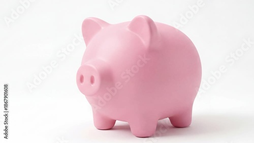 Pink piggy bank in a grey background. Minimalistic financial savings concept, suitable for business, finance, budgeting, investment, banking, and education themes. High quality 4k footage