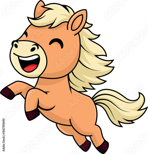 Happy Horse Jumping Icon Flat Vector