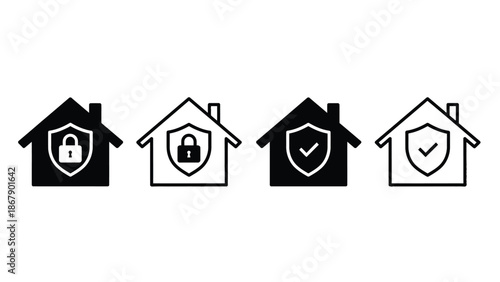 Home security icons with shield and lock symbols