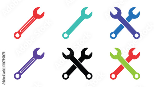 Vibrant wrench icons in various colors and gradients