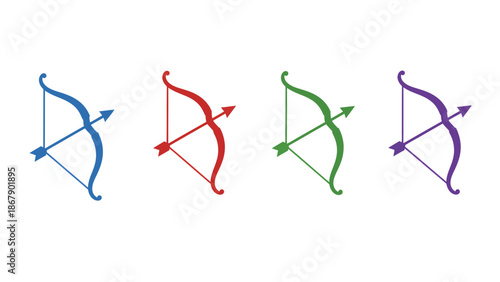 Colorful bow and arrow icons in blue, red, green, purple