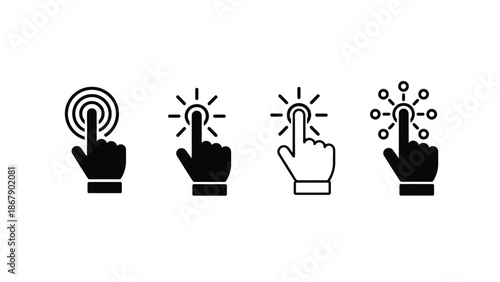 Hand icons interacting with digital interface elements