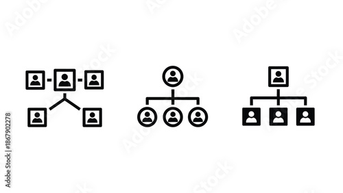 Organizational charts with people icons and connections