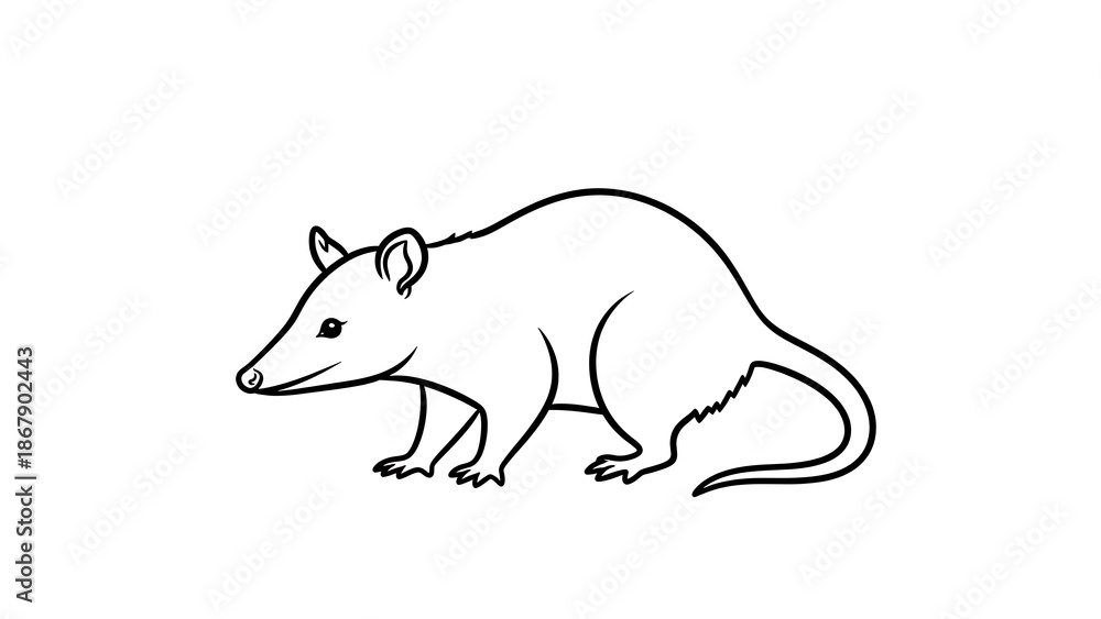 Obraz premium Black and white opossum illustration on white background