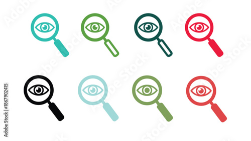 Magnifying glasses with eyes for search and investigation